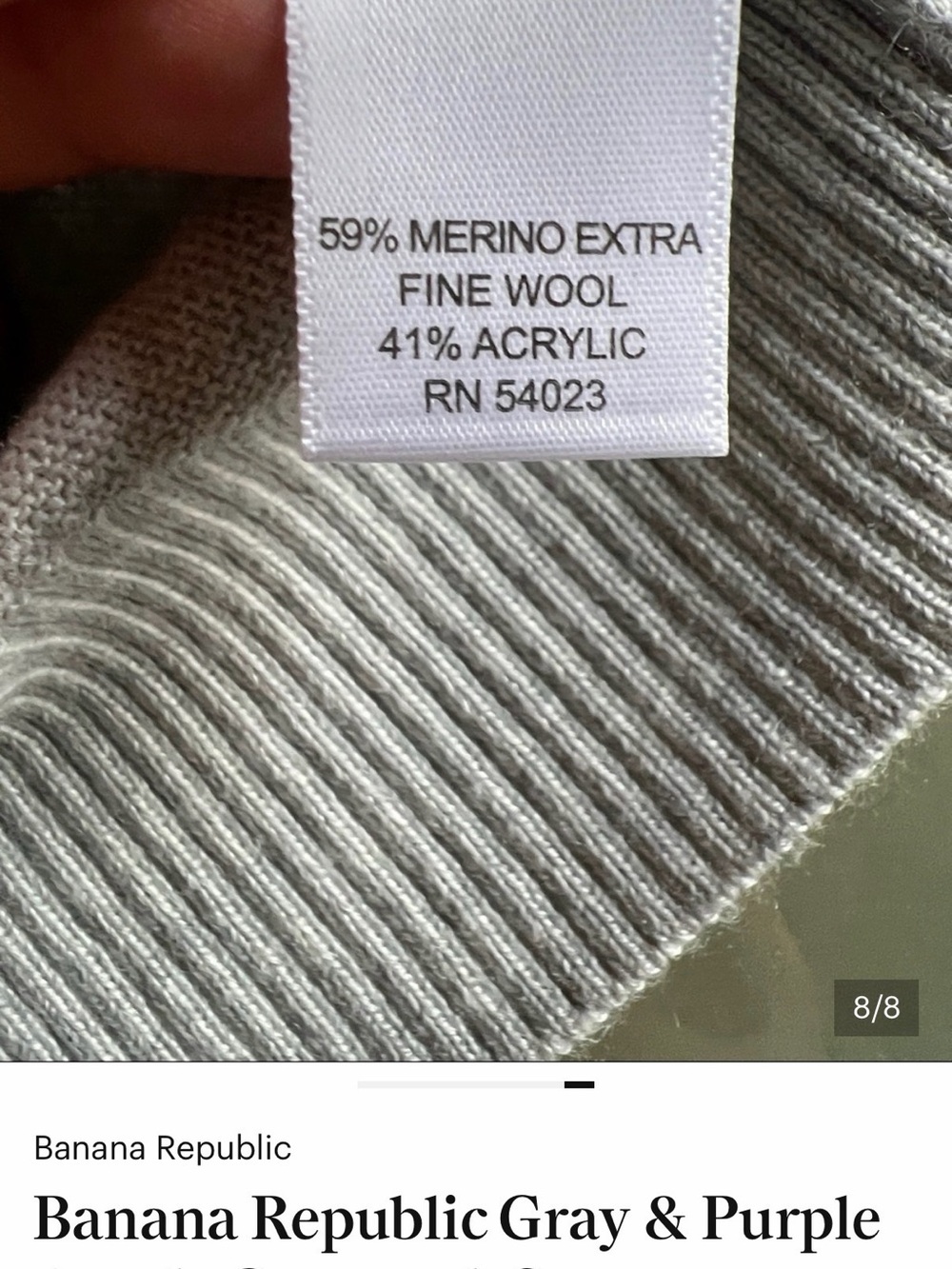 Banana Republic Gray & Lavender Argyle Crewneck Shortsleeved Merino Wool Sweater - Picture 9 of 10